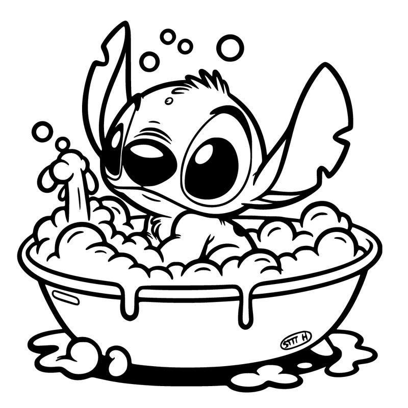 stitch taking a bath