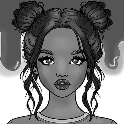 realistic girl with two buns in hair and lips