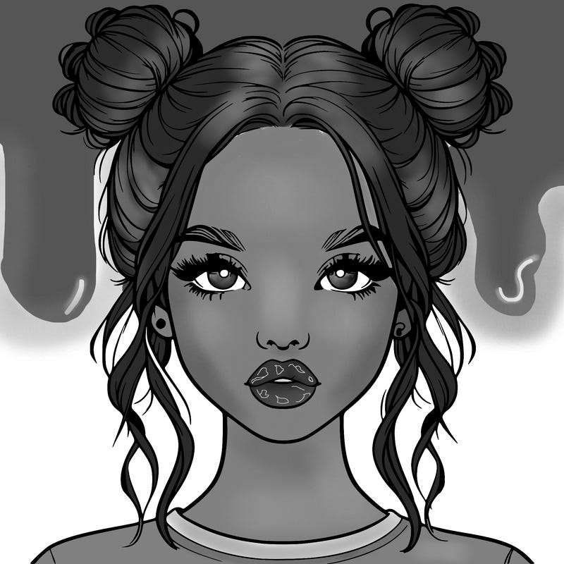 realistic girl with two buns in hair and lips