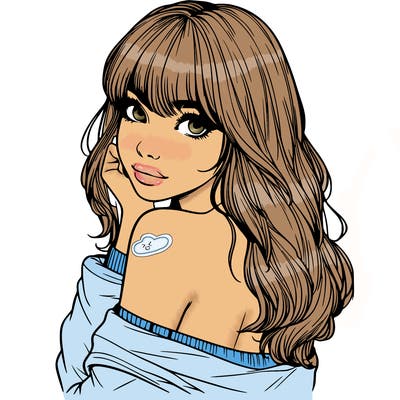 realistic girl with bangs looking over her shoulder