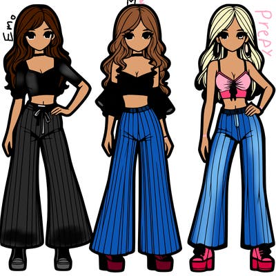 girls with flare pants and crop tops realistic