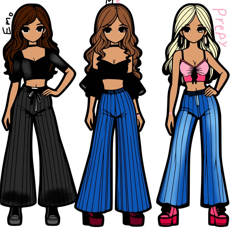 girls with flare pants and crop tops realistic