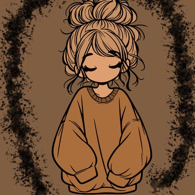 girl with baggy sweatshirt and messy bun