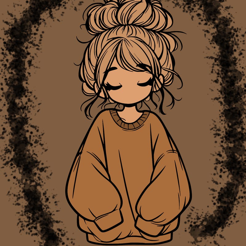 girl with baggy sweatshirt and messy bun