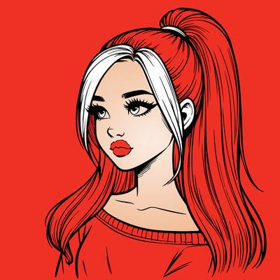 realistic girl with a high ponytail