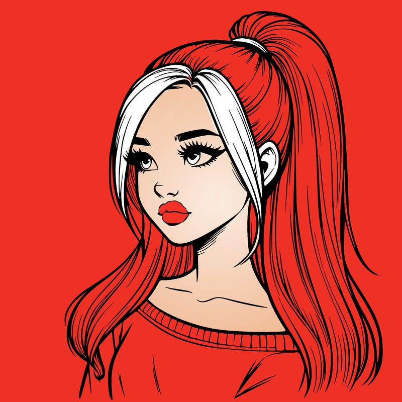 realistic girl with a high ponytail