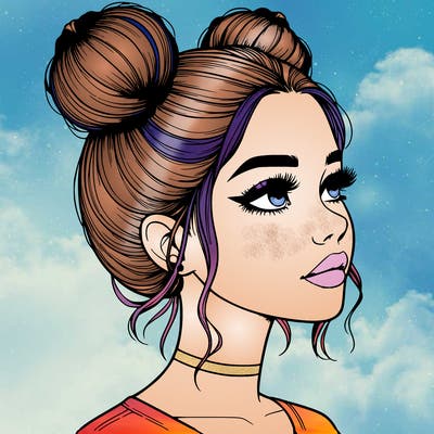 realistic girl with buns on the top of her head