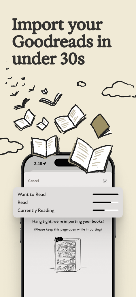 Margins app interface demonstrating a quick import of Goodreads library data