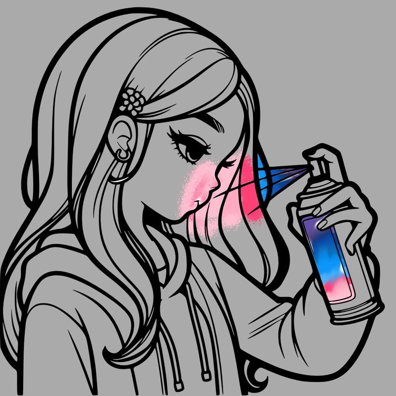 a realistic girl spray painting