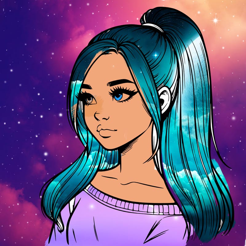 realistic girl with a high ponytail