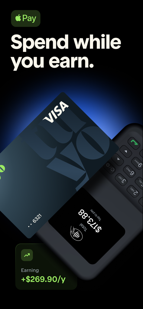 Tuyo: Speed up your money - Tuyo Visa card performing a contactless payment via Apple Pay with a yield earning display