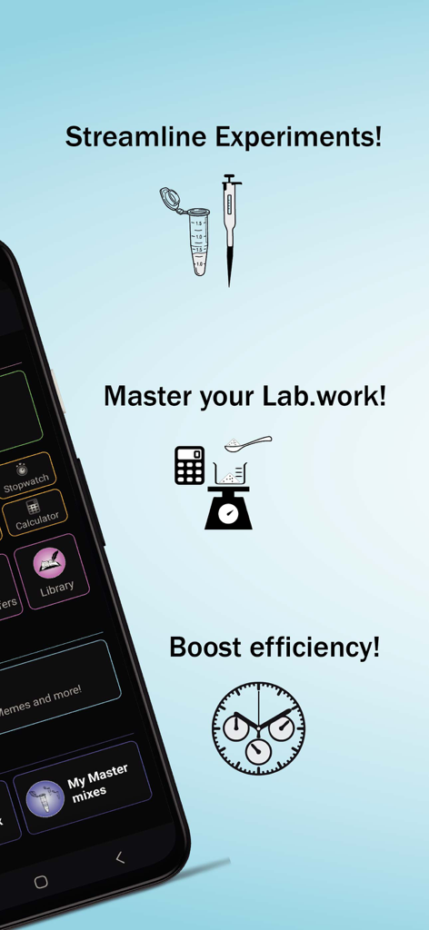 Lab.Hacks - Lab Hacks app interface showing tools for laboratory experiment streamlining and efficiency