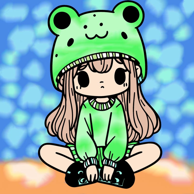 a girl wearing a frog hat and some frog socks
