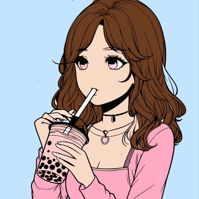 realistic girl drinking boba tea