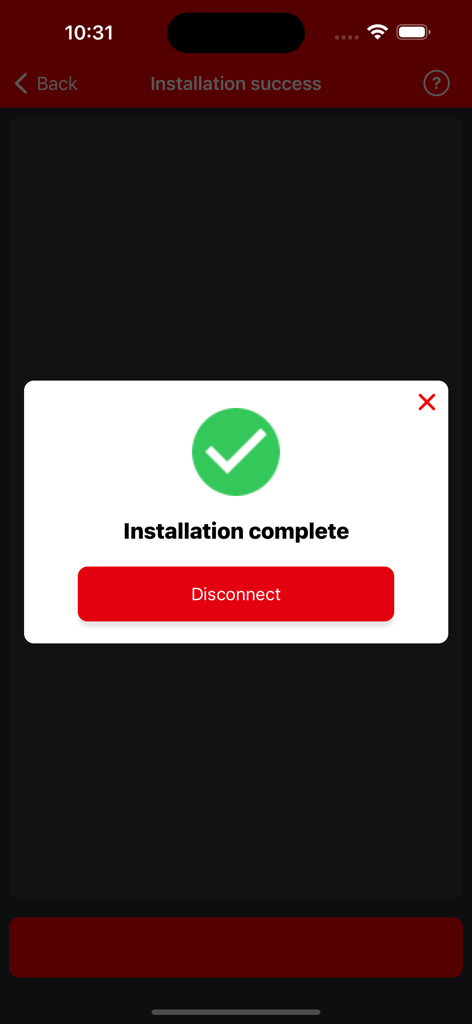 Danfoss Icon2™ - Danfoss Icon2 app showing installation complete success message