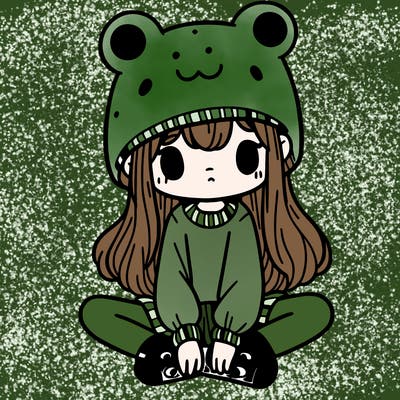 a girl wearing a frog hat and some frog socks
