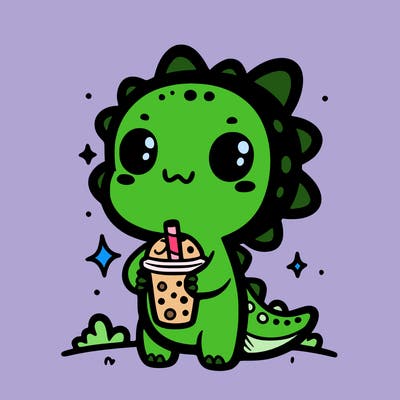 cute dinosaur holding boba