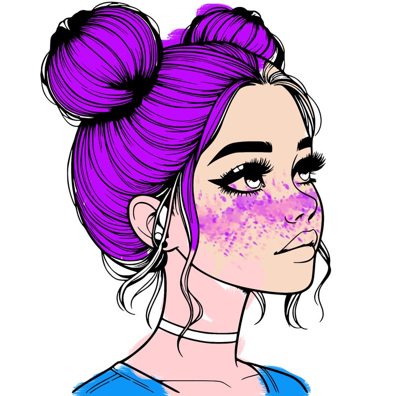 realistic girl with buns on the top of her head