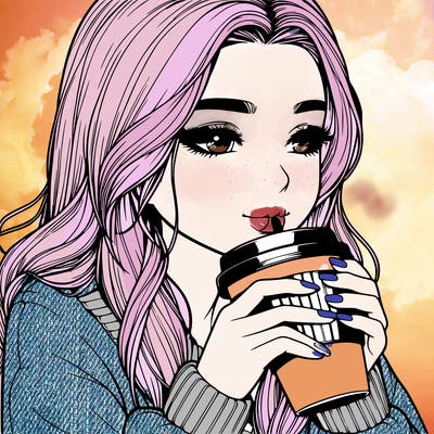 realistic girl drinking coffee