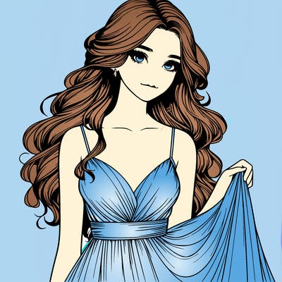 realistic girl in flowy silky prom dress