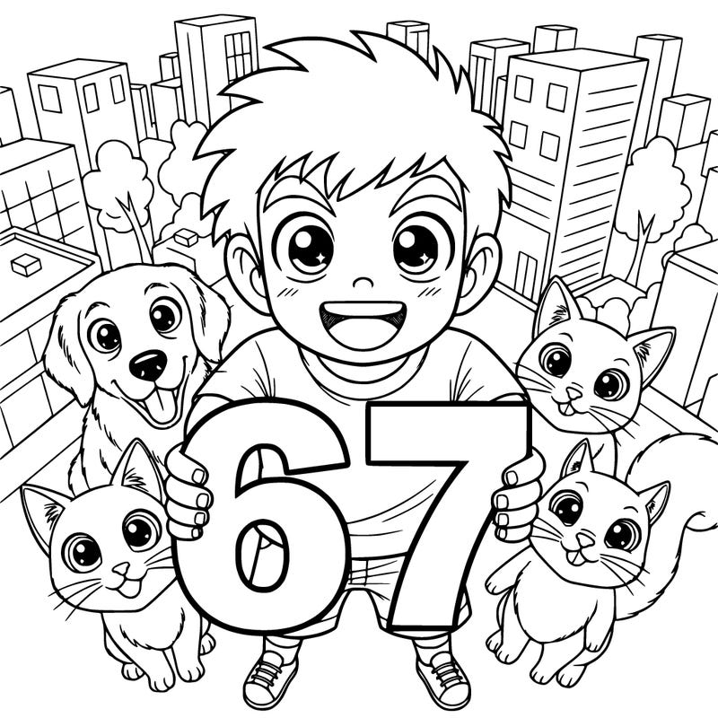 a kid holding the numbers 67