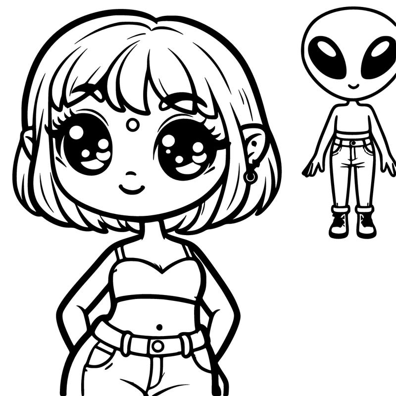 cute alien girl with a crop top and jeans