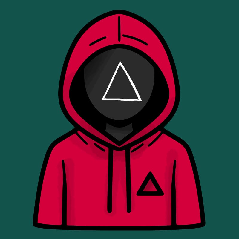 a person with non face waering a hoodie with a small triangle symbol