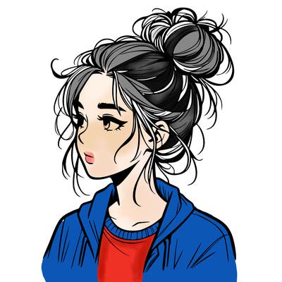 realistic teenage girl with a messy bun