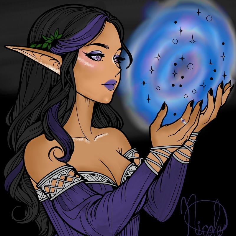 realistic elf girl doing magic
