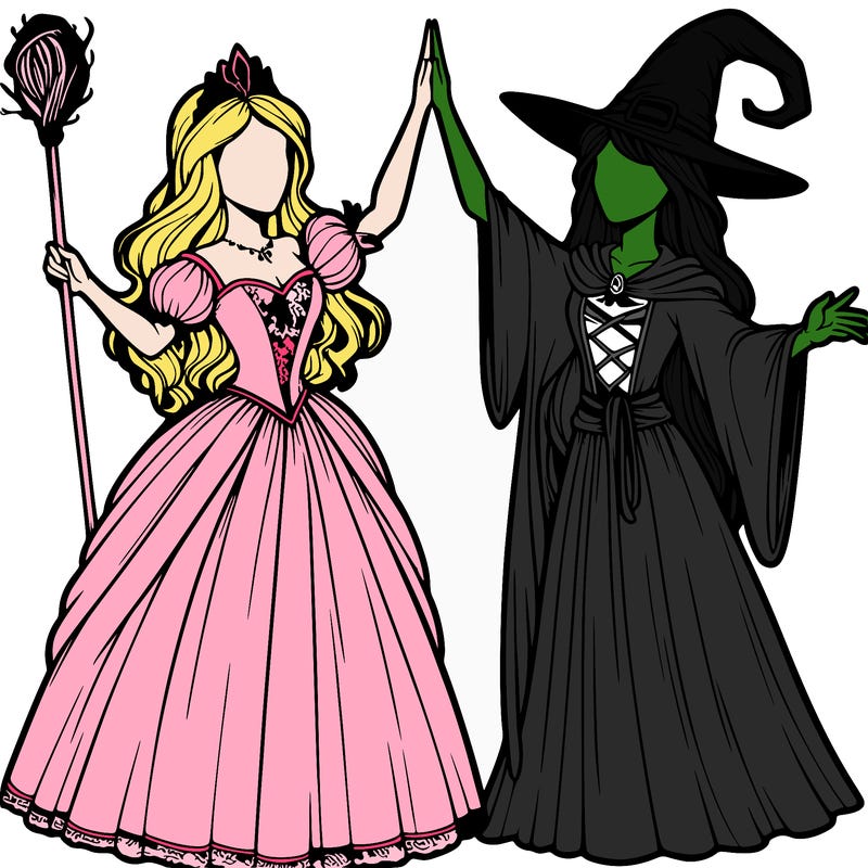 detailed realistic split of a princess and a witch