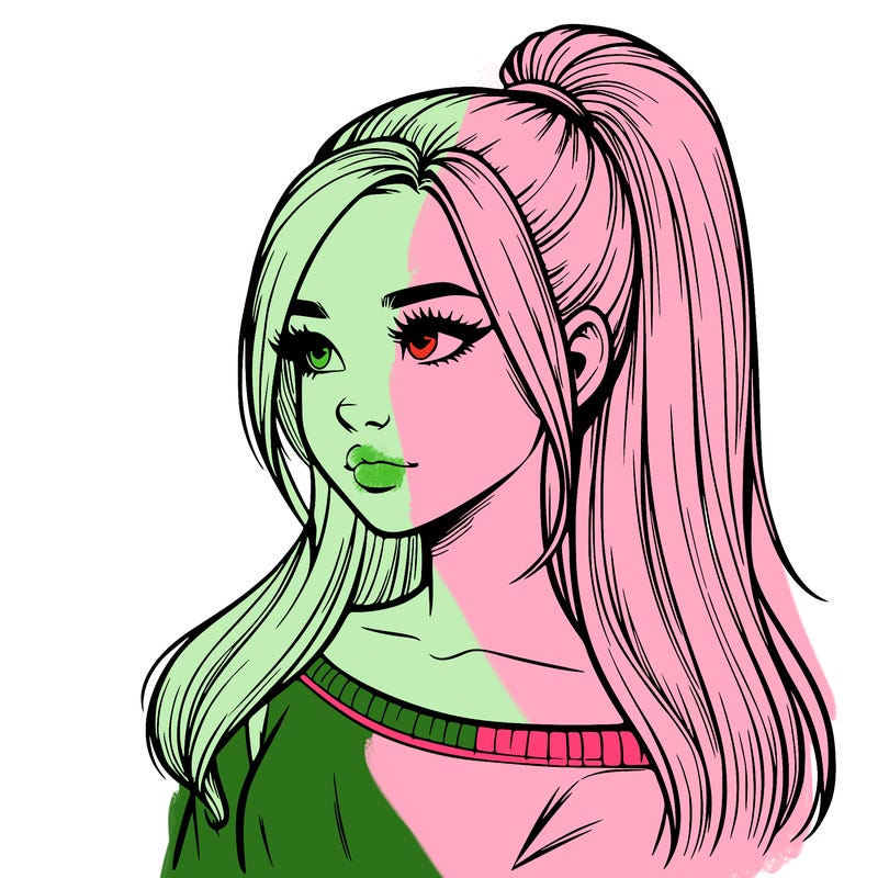 realistic girl with a high ponytail