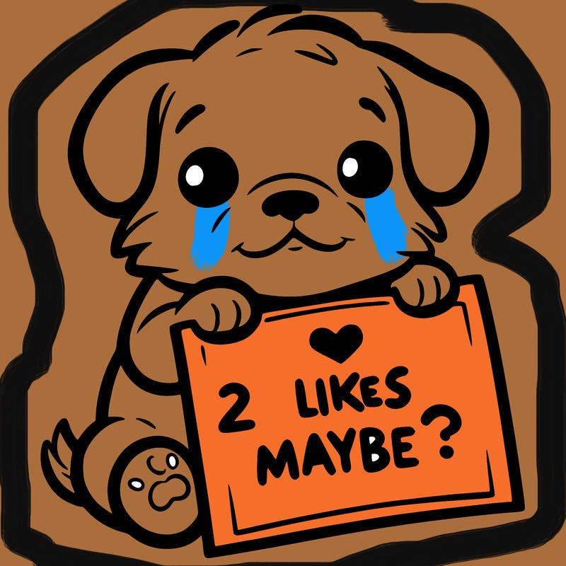 a puppy holding a sign that says 2 likes maybe?