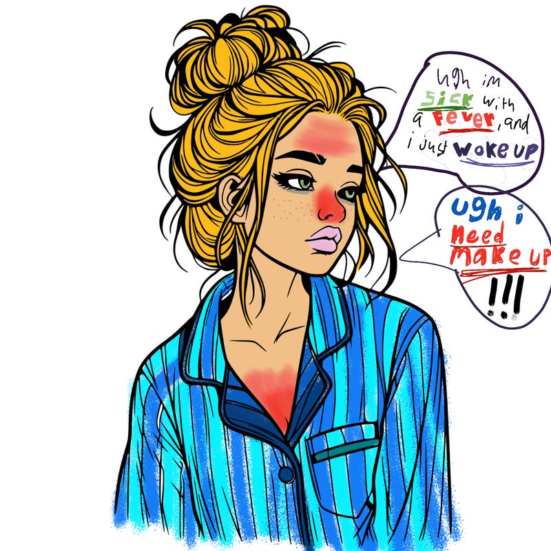 realistic woman with pajamas on and a messy bun