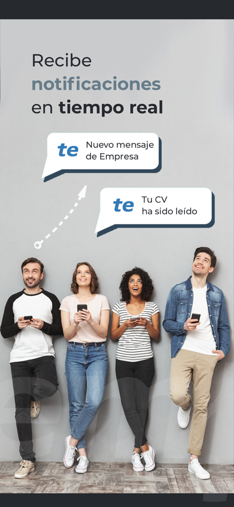 Diverse tech professionals receiving real time job alerts and employer messages on their smartphones