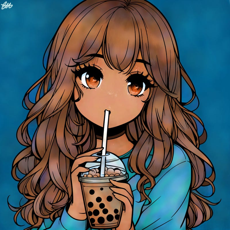 realistic girl drink a boba