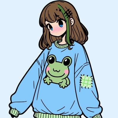 girl wearing frogging sweatshirt
