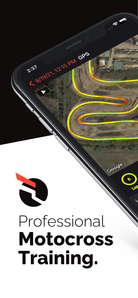 MX Buddy - MX Buddy app on a smartphone screen showing a GPS heat map of a motocross track for professional training analysis