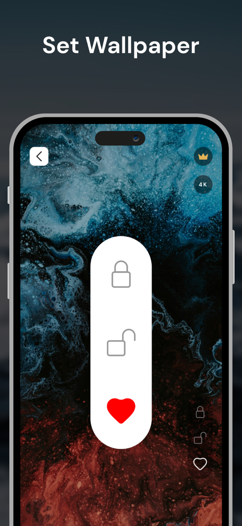 Mobile app interface showing options to set an abstract blue and red wallpaper
