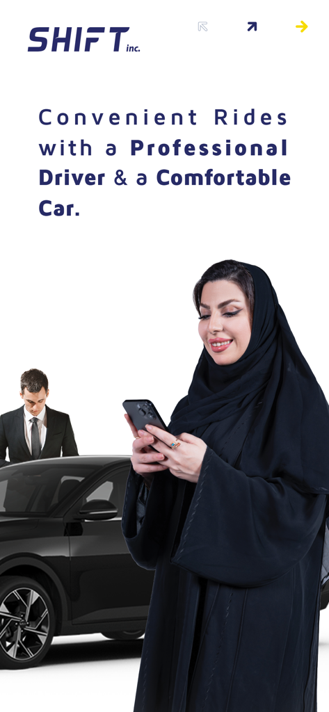 여성이 SHIFT 모바일 앱을 사용하여 전문 기사 서비스 예약 중