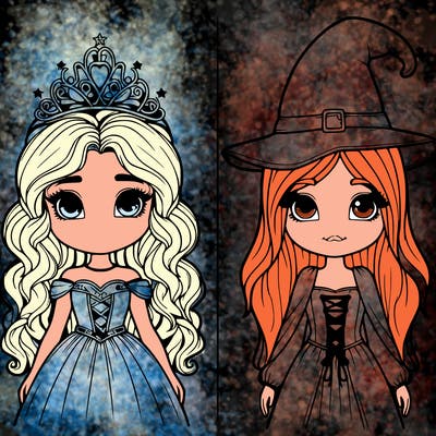 two realistic girls one princess one witch
