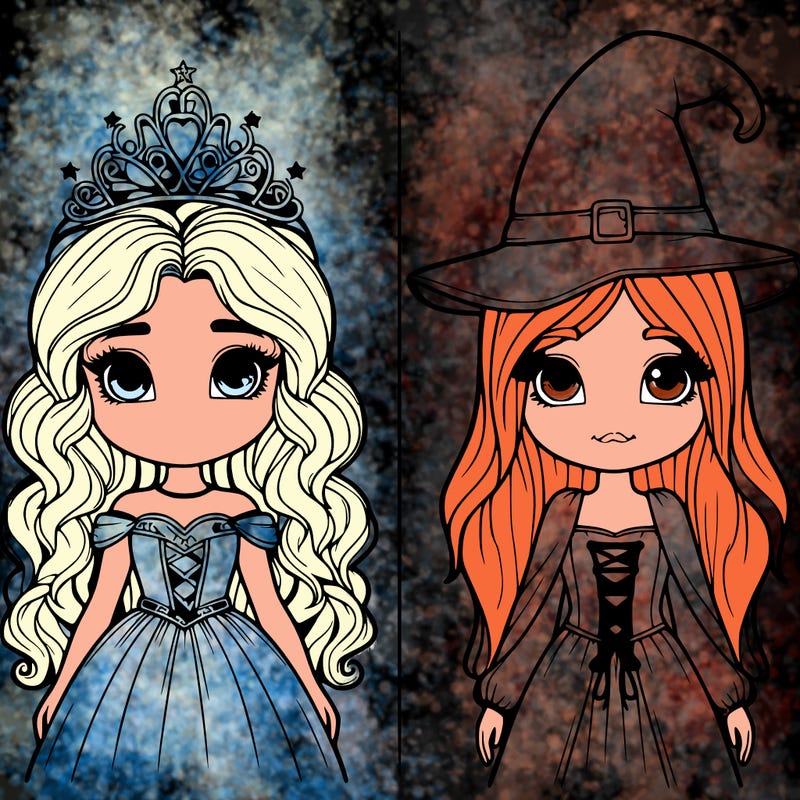 two realistic girls one princess one witch