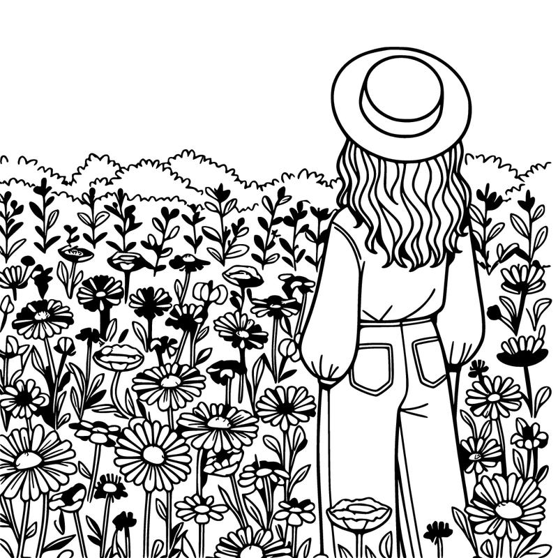 a woman in a field of flowers
