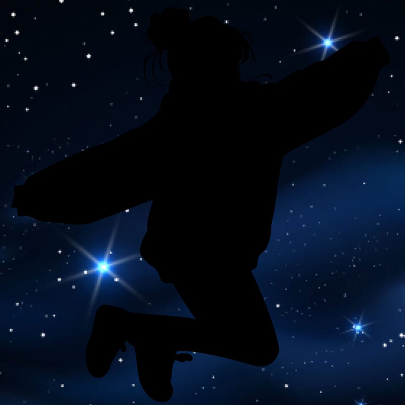 realistic girl jumping with a bun and oversized sweatshirt