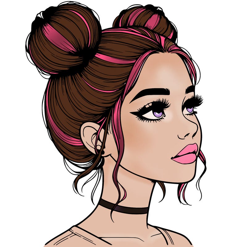 realistic girl with buns on the top of her head