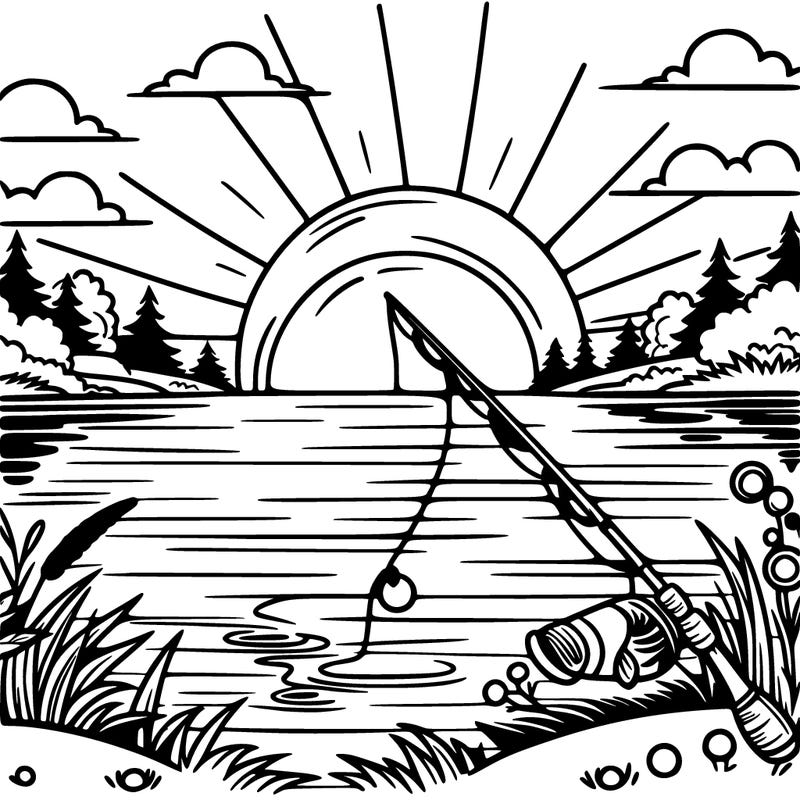 sunset over a fishing lake