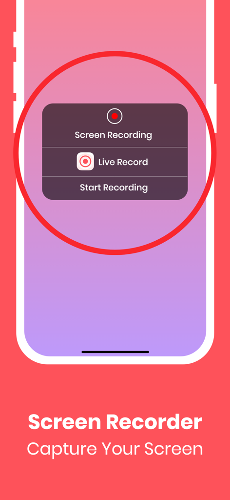 Screen Recorder & Record Video - Interface of the Screen Recorder app on a mobile device showing options to start a screen recording