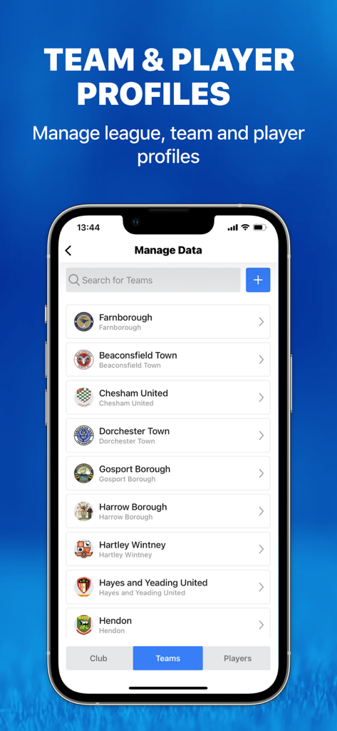 QS Football PRO - A list of soccer team profiles within the QS Football PRO app data management screen