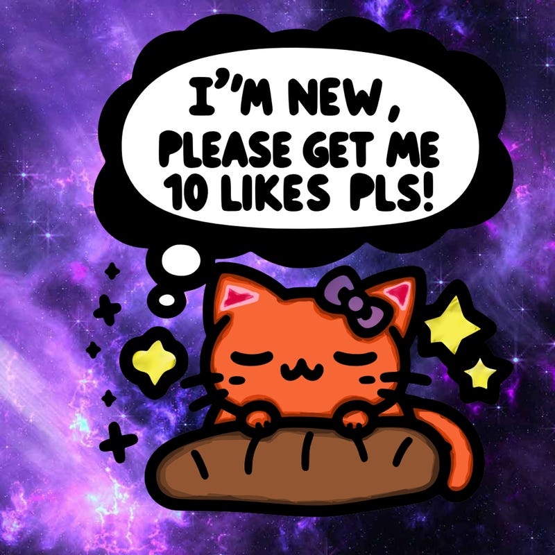 kitty taking a nap dream talking and saying "i'm new, please get me at least 10 likes pls!!"