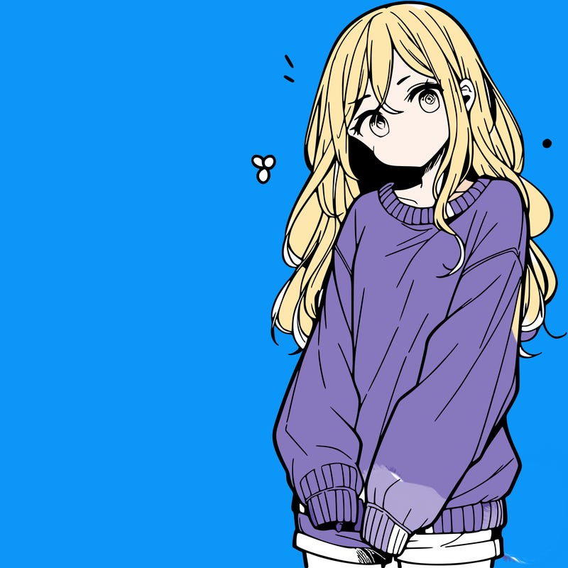 manga teen girl  in a sweater and baggy pants