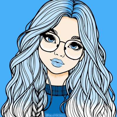 girl with long hair and freckles and glasses realistic